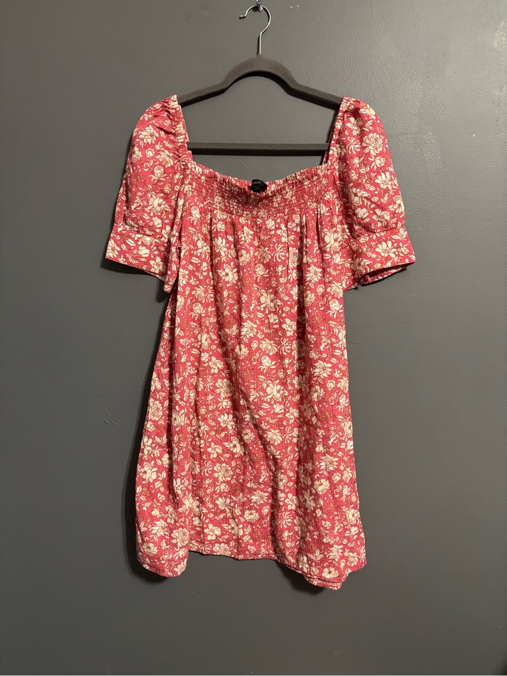 J.CREW Pink feminine Floral cottage Smocked Square Neck Puff Sleeve Dress Size L